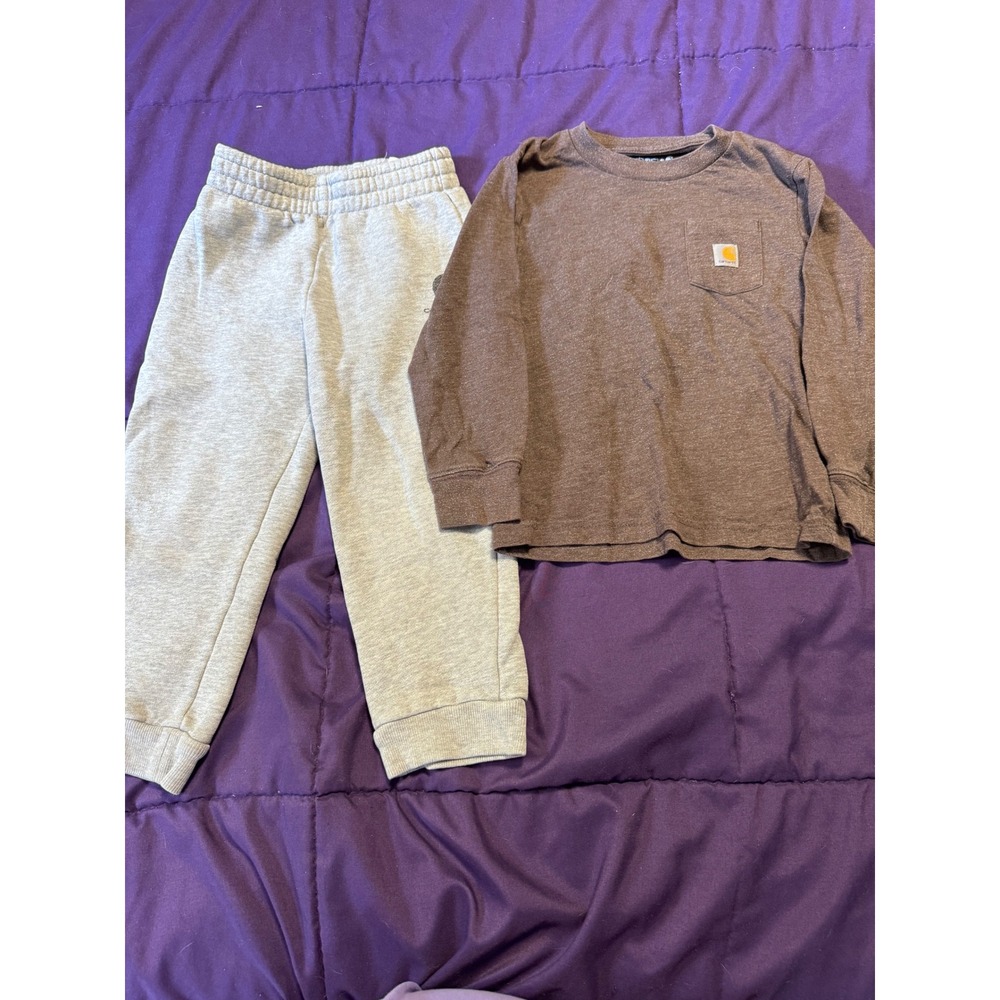 Carhartt Toddler Boys 3T Brown Moose Graphic Shirt and Gray Jogger Pants Set